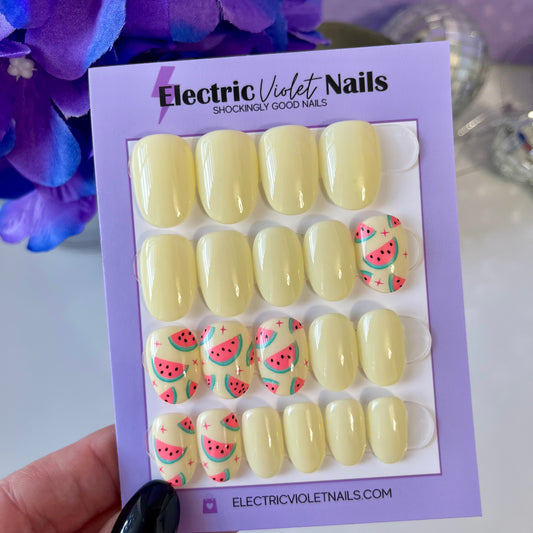 XS Oval Yellow Watermelon Press-on Nail Set