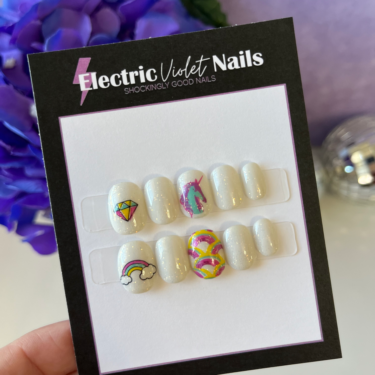 White Glitter Unicorn Child Press-on Nails (Size S)