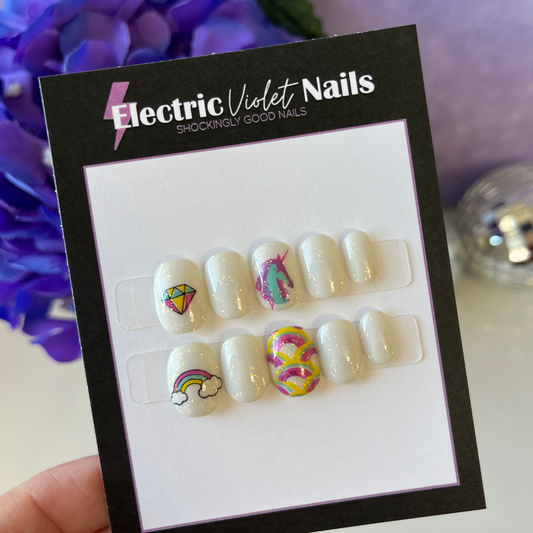 White Glitter Unicorn Child Press-on Nails (Size S)