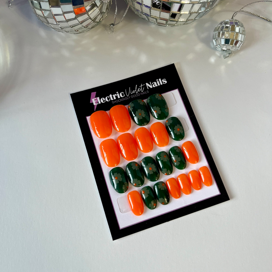 Green & Orange Floral Press-on Nail Set