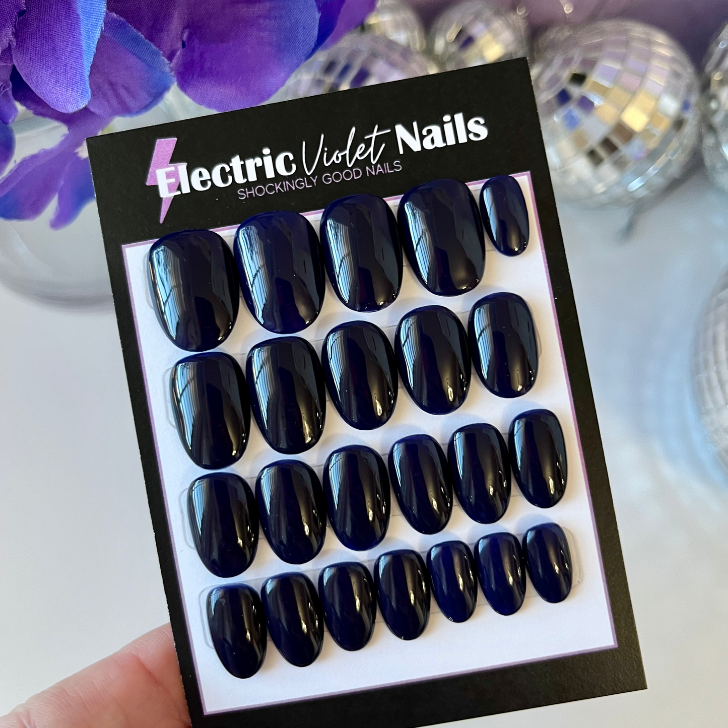 XS Oval Navy Press-on Nail Set