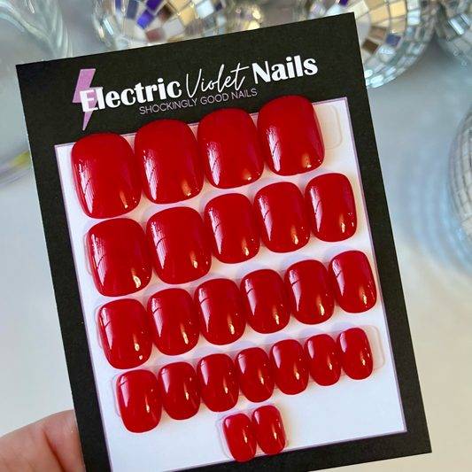 fire engine red press-on nails