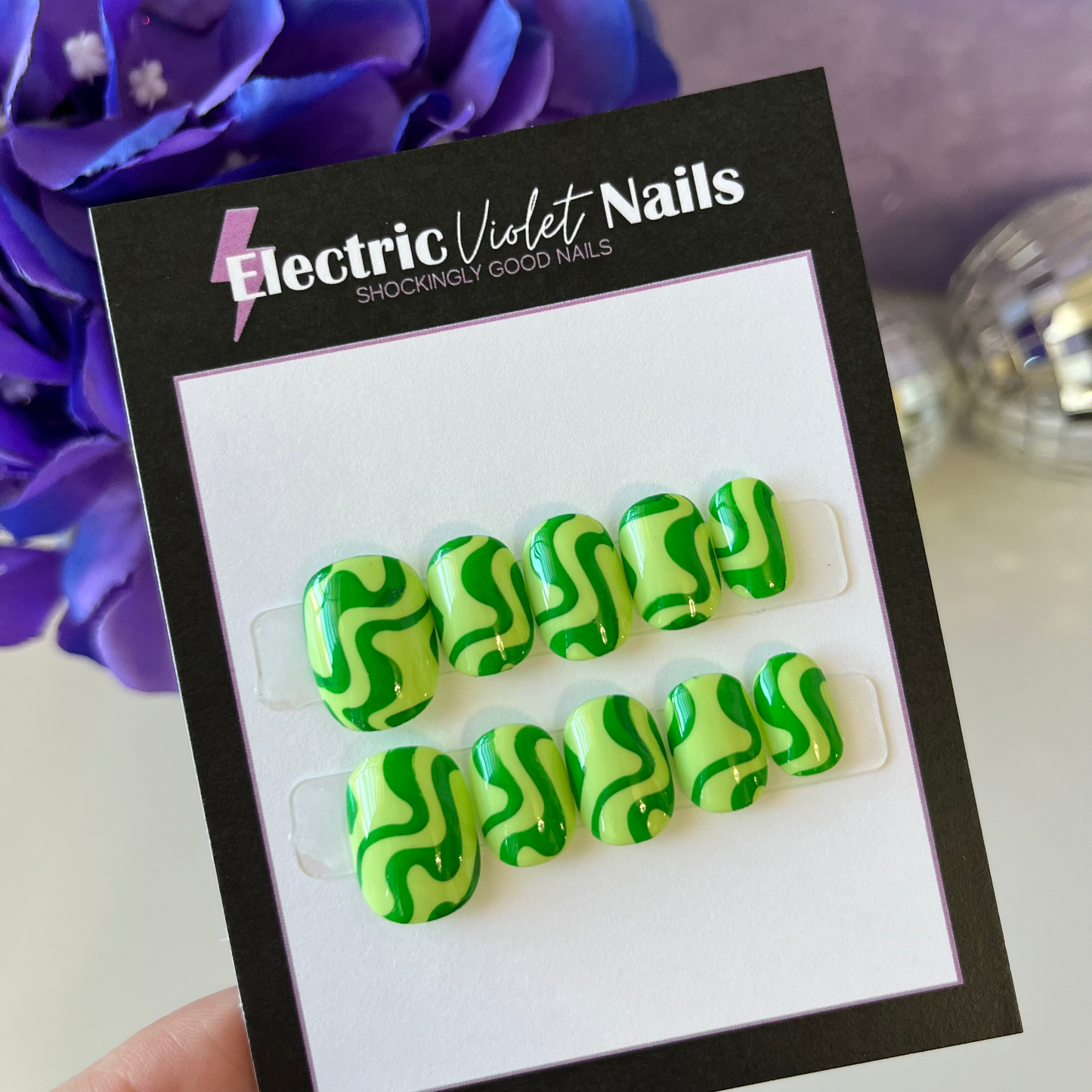 Green Swirl Child Press-on Nails (Size L)