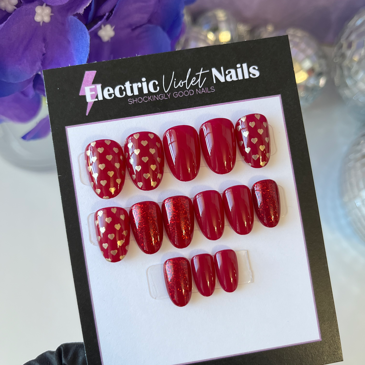 Red & Gold Hearts Press-on Nail Set Size (XS/S)