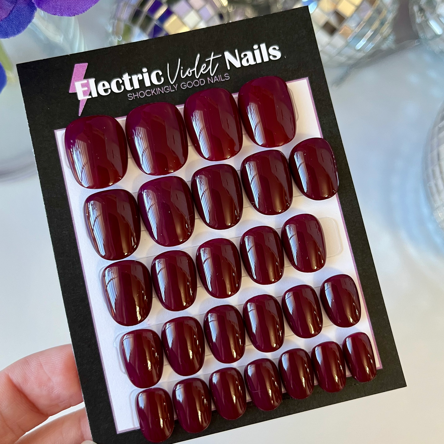 XXS Round Maroon Solid Color Press-on Nail Set