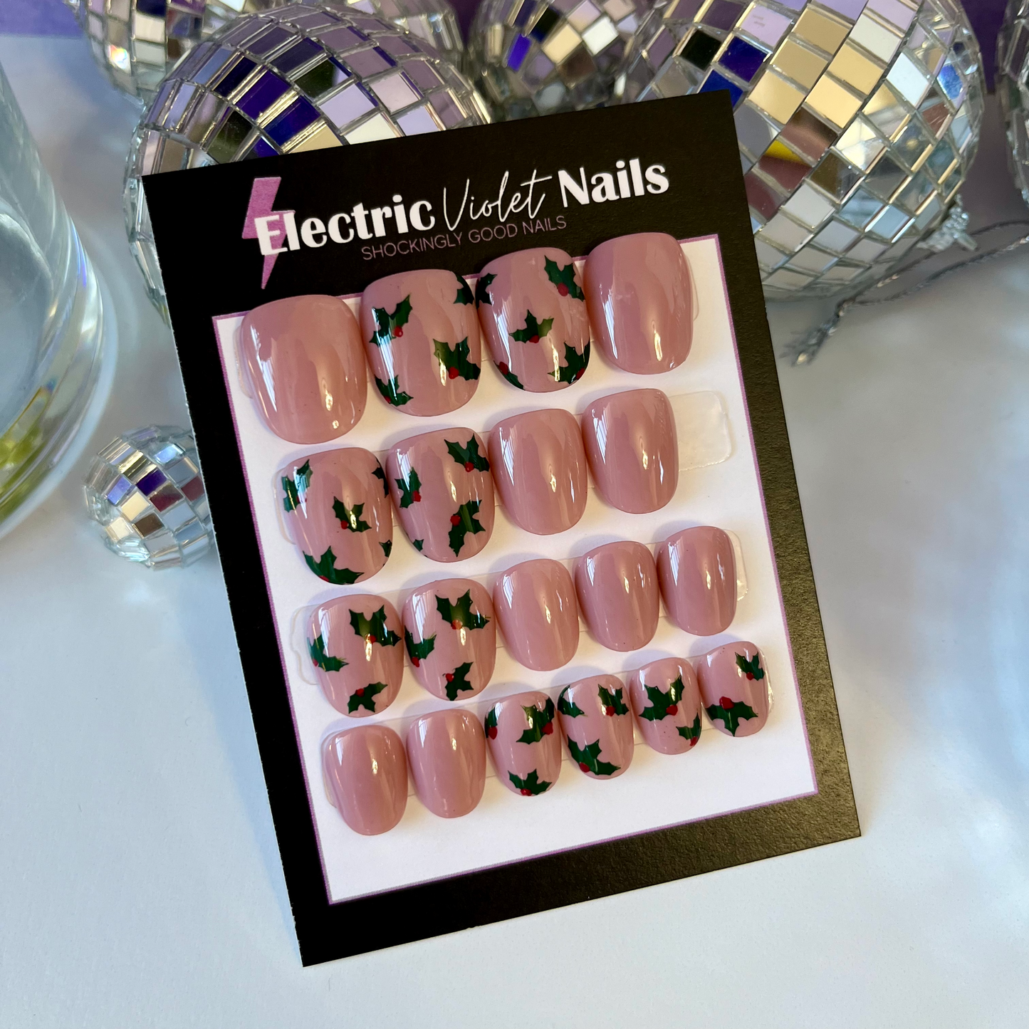 XXS Round Holly Berries Press-on Nail Set